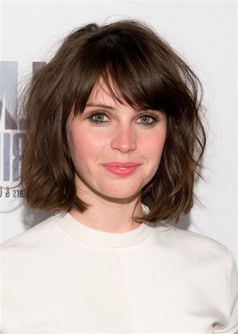 Felicity Jones Short Messy Bob Haircut with Bangs | Styles Weekly