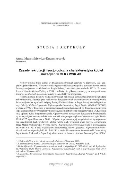 PDF Zasady Rekrutacji I Socjologiczna Charakterystyka Kobiet Rcin