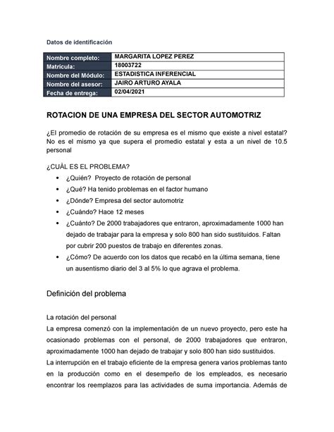 Analisis De Un Problema Con Herramientas Estadisticas Datos De