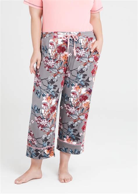 Shop Plus Size Bamboo Lace Pyjama Crop Pant In Print Taking Shape Au