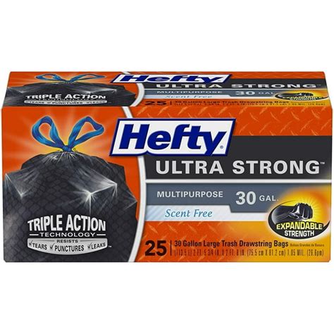 Hefty Ultra Strong Multipurpose Large Black Trash Bags, Unscented, 30 Gallon, 25 Count - Walmart ...