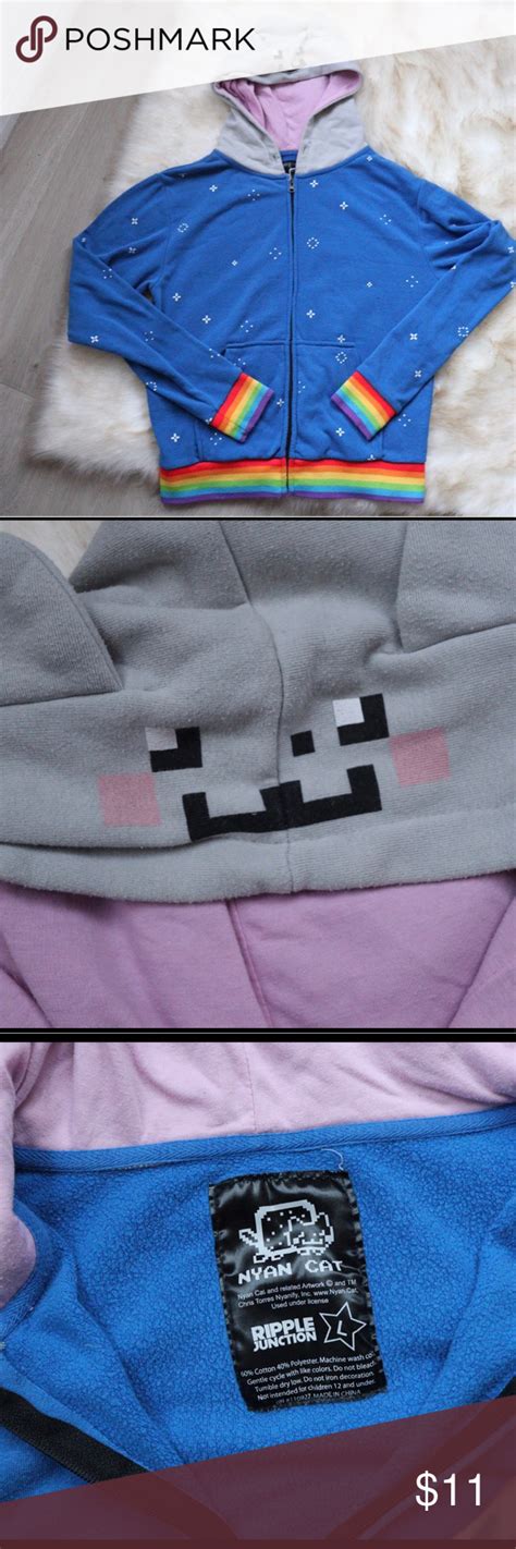 Nyan Cat Rainbow Hoodie Jacket 🐱🌈 Size Large Used Drawstrings Are