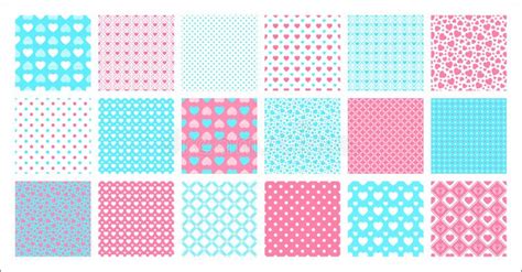 Cute Love Hearts And Polka Dot Vector Repeated Patterns Set Pastel