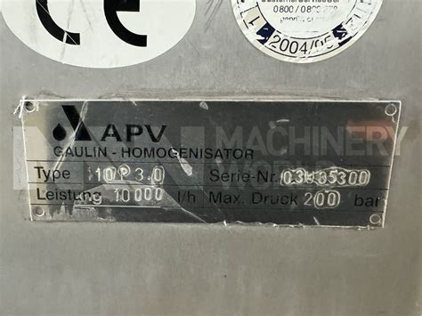 10 000 LPH APV Gaulin 110P3 0 200 Bar High Pressure Homogeniser