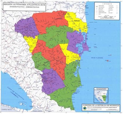 Regi N Aut Noma Del Atl Ntico Sur Administrative Political Map Nicaragua