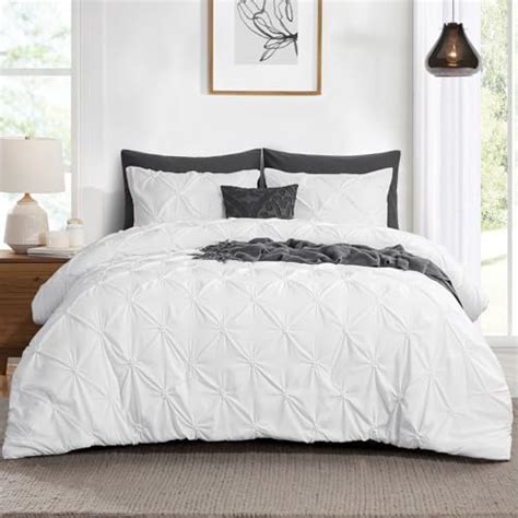 Aisbo Pintuck Comforter Set King White Pinch Pleated 3 Pieces Comforter Set Soft