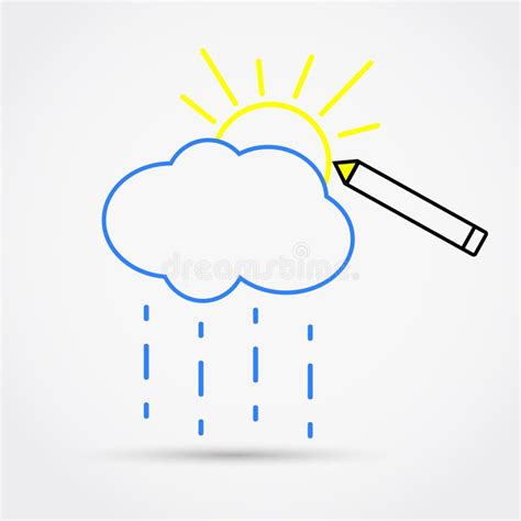 Tekeningswolk Met Regen En Zon Symbool Van Regenachtig Weer Vectorhand