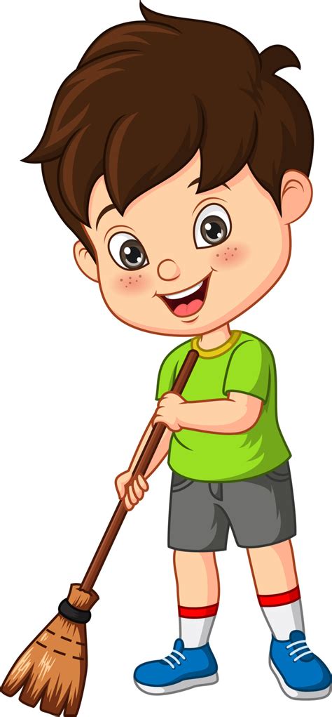 cartoon  boy sweeping   floor  vector art  vecteezy