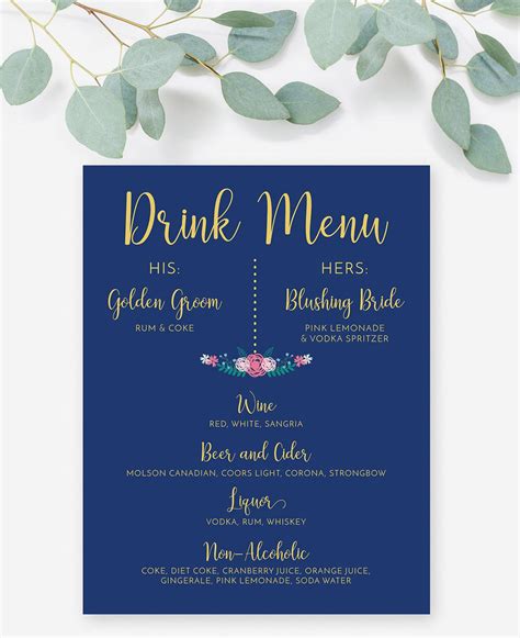 Drink Menu Wedding Bar Sign Bar Menu Sign Signature Drink Etsy