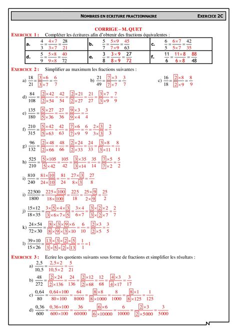 Simplifications de fractions Corrigés d exercices AlloSchool