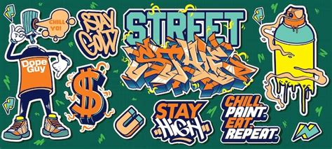 Premium Vector | A set of colorful or vibrant graffiti art sticker ...