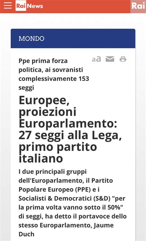 Lega Primopartito Europee Proiezioni Europarlamento 27 Seggi A Lega