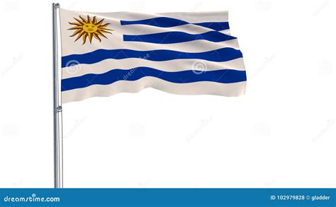 Lokalisieren Sie Flagge Von Uruguay Auf Einem Fahnenmast Der Im Wind