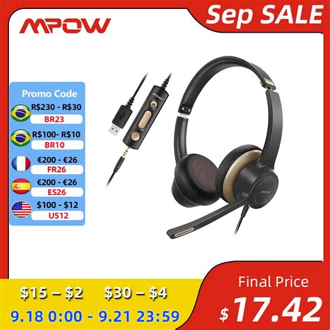 Mpow HC6 USB Wired Headset 3 5mm On Ear Computer Headphones With