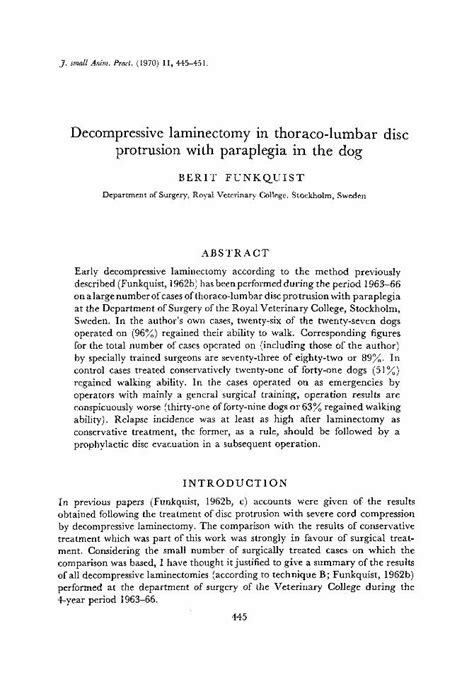 Pdf Decompressive Laminectomy In Thoraco Lumbar Disc Protrusion With