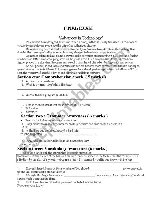 Final Exam Esl Worksheet By Englishteacher