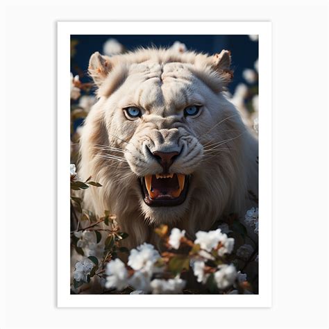 Floral white lion roar Art Print by Shibuz4 art - Fy