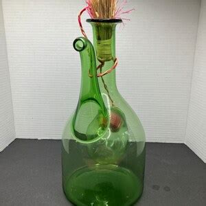 Vintage Large Hand Blown Green Glass Italian Wine Decanter With Ice