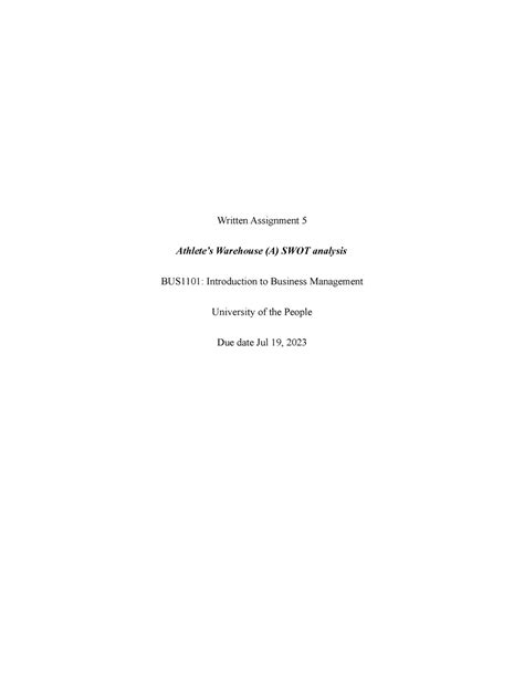 Written Assignment 5 Bus1101 Written Assignment 5 Athletes Warehouse