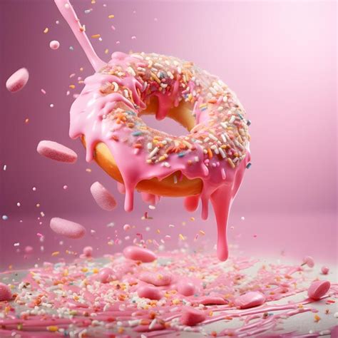 Premium AI Image Donut Round Pink Donut Decorated Colorful Sprinkles