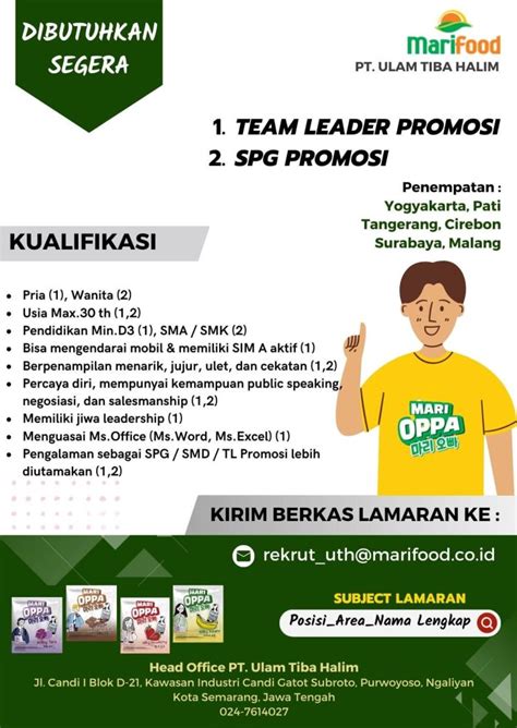 Team Leader Promosi Marifood Food And Beverage Company