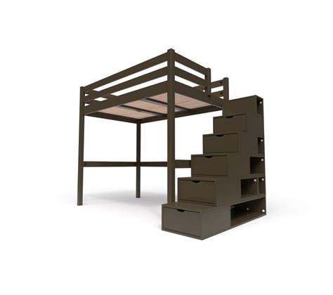 Lit Mezzanine Sylvia Avec Escalier Cube Bois Couleur Weng