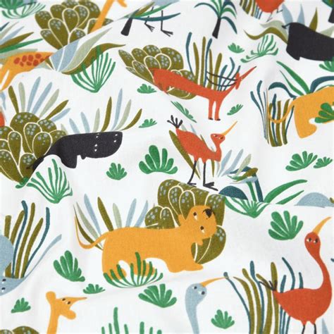 Tissu Cretonne Coton Kenya Motifs Animaux De La Jungle Multicouleurs