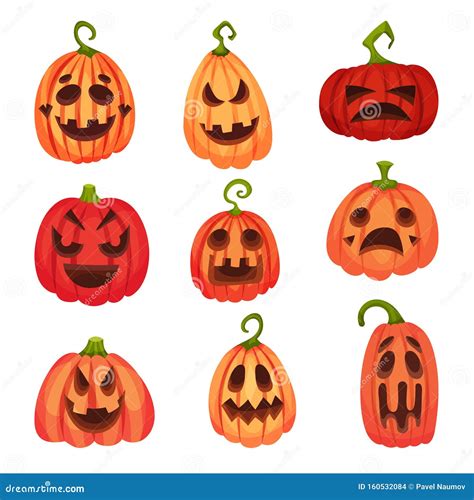 Sistema De Calabazas Con Diversas Emociones Ilustraci N Del Vector