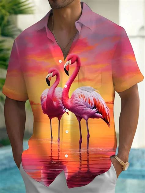 Shop Flamingo Hawaiian Shirts For Men Unique Printed Men S Clothing