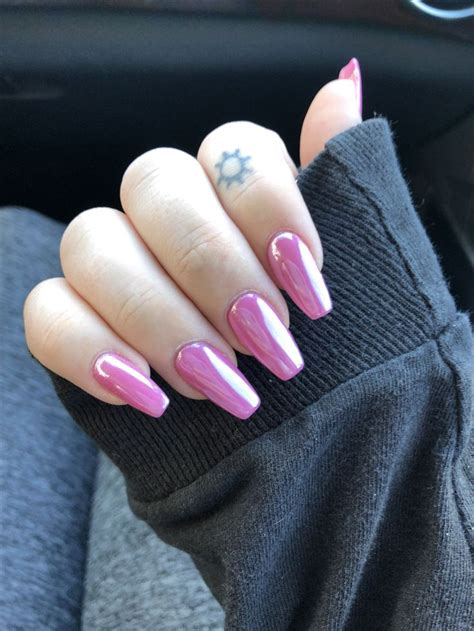 Hot Pink Chrome Acrylic Nails Pink Chrome Nails Acrylic Nails Chrome Chrome Nails Designs