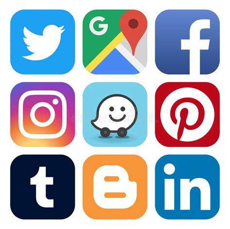 Set Of Popular Social Media And Other Icons Editorial Stock Image