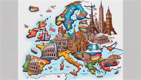 Map of europe with each country's landmarks : r/dalle