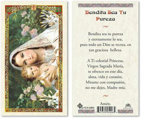 Oracion Bendita Sea Tu Pureza Tarjetas Laminadas Laminated Prayer Cards