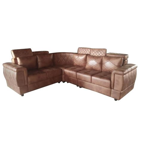 Wood 5 Seater Brown L Shape Sofa Set Without Lounger Polyester At Rs