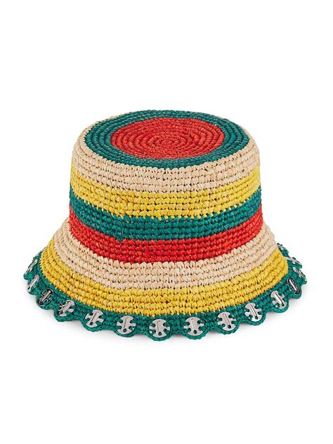 Buy Paco Rabanne Wo Rabane Stripe Woven Raffia Bucket Hat Neutral At