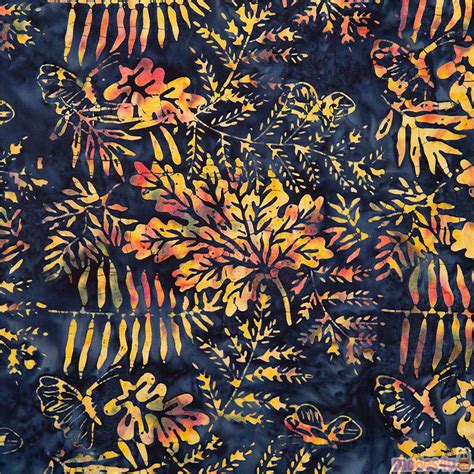 Timeless Treasures Dark Blue Batik Nature Fabric With Leaves Fabric By