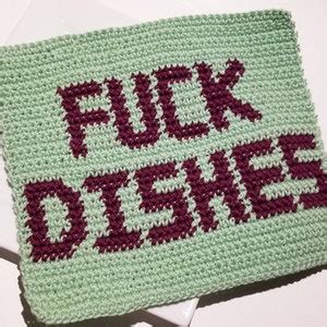 FUCK DISHES Washcloth Crochet Pattern Single Crochet SC Graph Written Instructions Word Chart