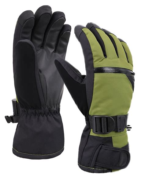 Mens Classic Touchscreen Ski Snow Gloves With Zippered Pocketmoss