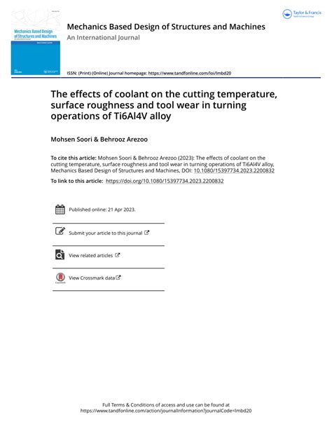 Pdf The Effects Of Coolant On The Cutting Temperature Surface