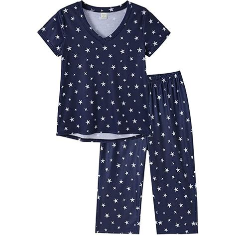 Myfav Womens Capri Pajama Sets Plus Size Sleepwear Top With Capri