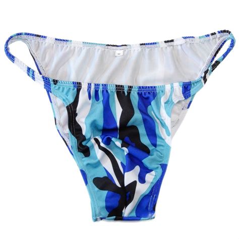 K P Mens String Bikini String Narrow Waist Body Posing Printed Swim