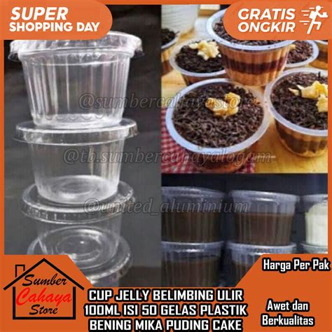 Jual GELAS PLASTIK BENING 100ML ISI 50PCS CUP JELLY PUDING BELIMBING