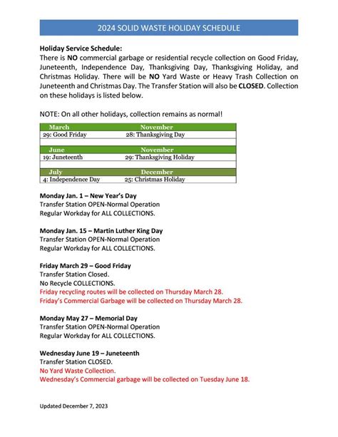 Solid Waste Holiday Schedule 2024 Nessi Zsazsa