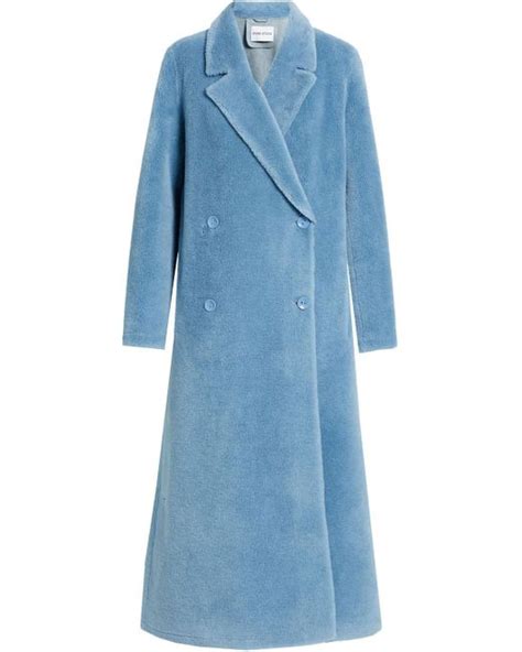 Stand Studio Wool Halle Double Breasted Faux Shearling Coat In Blue Lyst