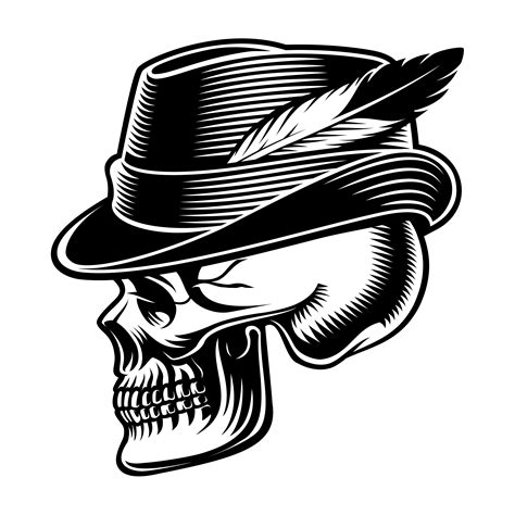 Vector Illustration Of A Skull In Hat With Feather Vector Art