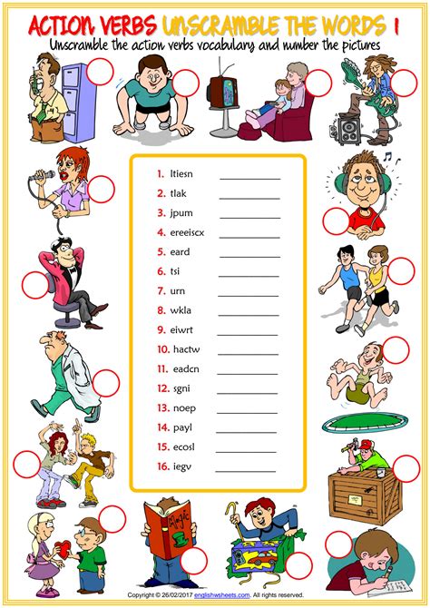 Solution Action Verbs Vocabulary Esl Unscramble The Words Worksheets