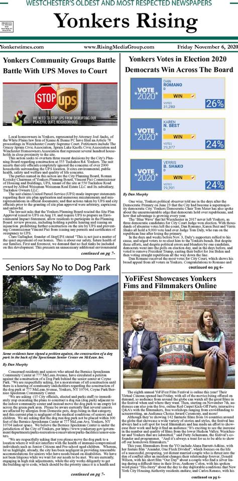 Yonkers Rising November 6 2020 Pdf Yonkers Times