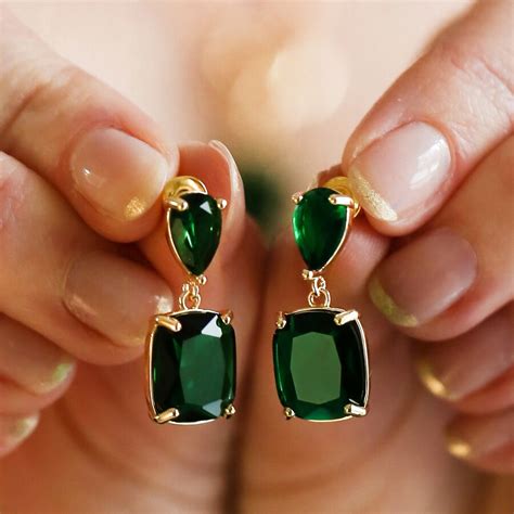 Gemstone Drop Earrings Green Big Metal London Lisa Angel