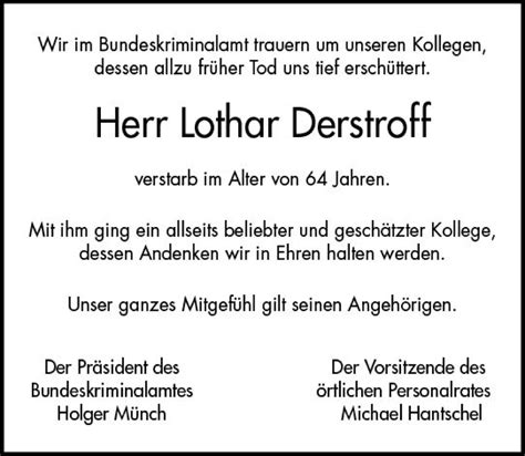 Traueranzeigen Von Lothar Derstroff Vrm Trauer De