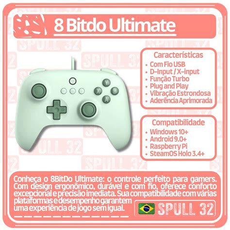 Controle Joystick Gamer Bitdo Ultimate C Fio Usb Verde Para Pc